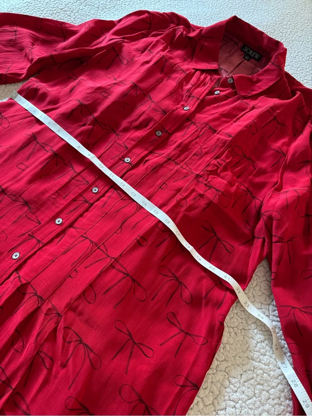 J.Crew Red Drapey Pleated Shirt-Dress in Bow Print Size 16